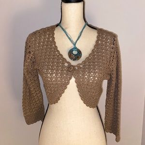 dressbarn Cropped Crotchet Brown Cardigan